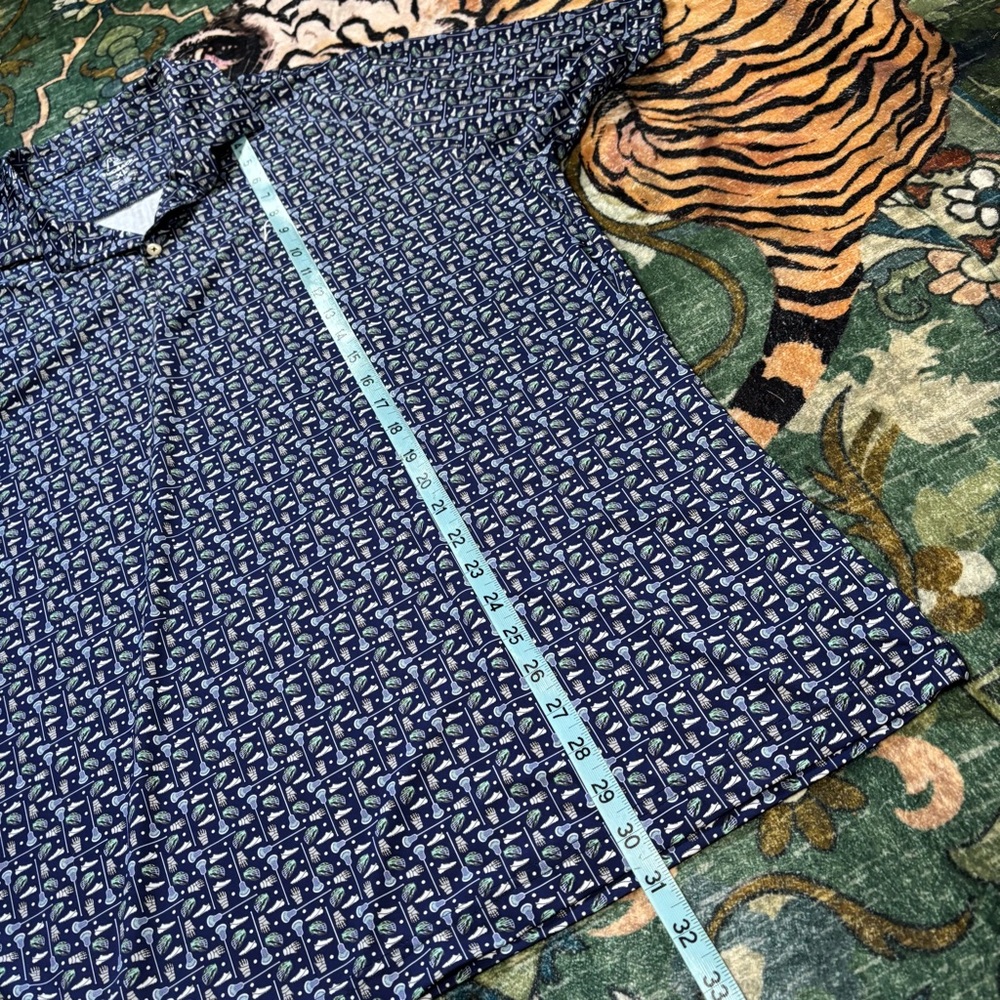 Rhoback lacrosse Performance Golf Polo Shirt Wicking Stretch Blue Print XL - Picture 5 of 5
